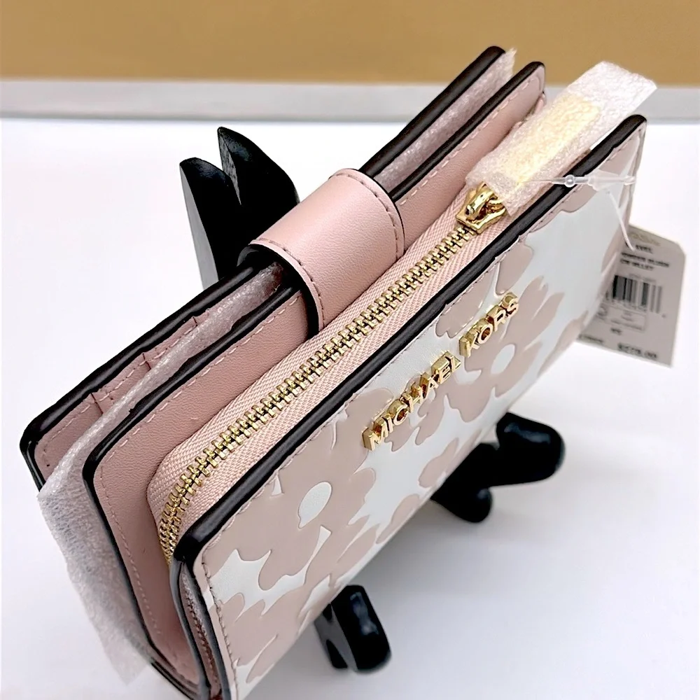 Michael Kors Jet Set Medium Floral Print Bi-Fold Wallet POWDER BLUSH NWT